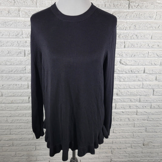 Ivanka Trump XL Black Knit Blouse Ruffle Accent Long Sleeve Stretch Top BLA6E