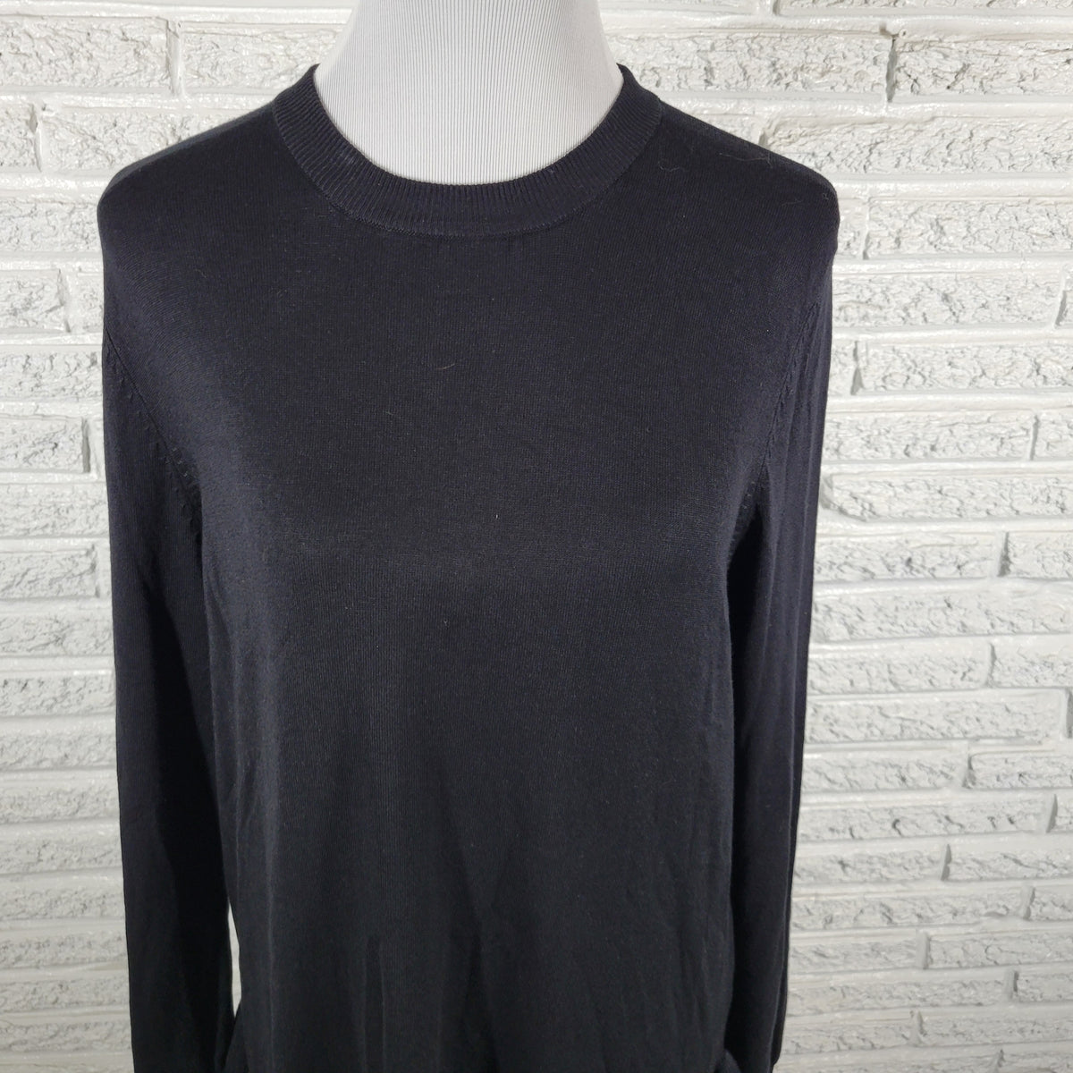 Ivanka Trump XL Black Knit Blouse Ruffle Accent Long Sleeve Stretch Top BLA6E