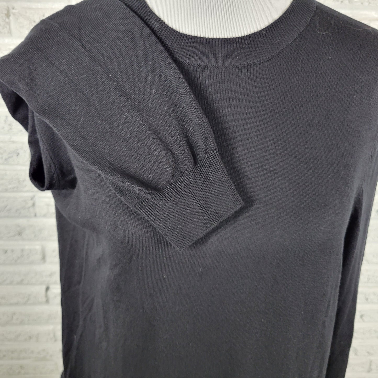 Ivanka Trump XL Black Knit Blouse Ruffle Accent Long Sleeve Stretch Top BLA6E