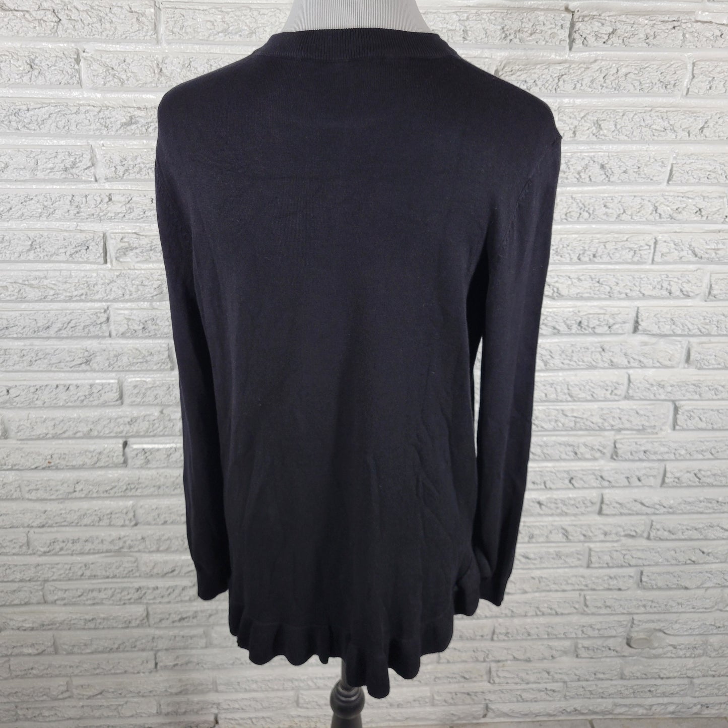 Ivanka Trump XL Black Knit Blouse Ruffle Accent Long Sleeve Stretch Top BLA6E