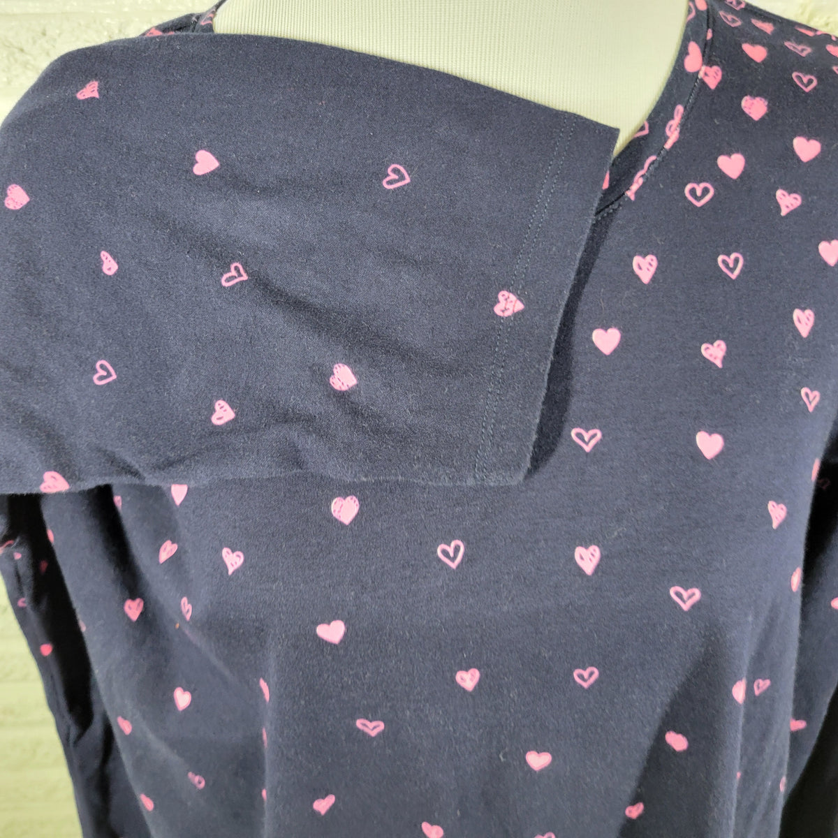 Kim Rogers 2X Plus Blue Cotton Heart Tee Crew Neck 3/4 Sleeve Knit BLU3E