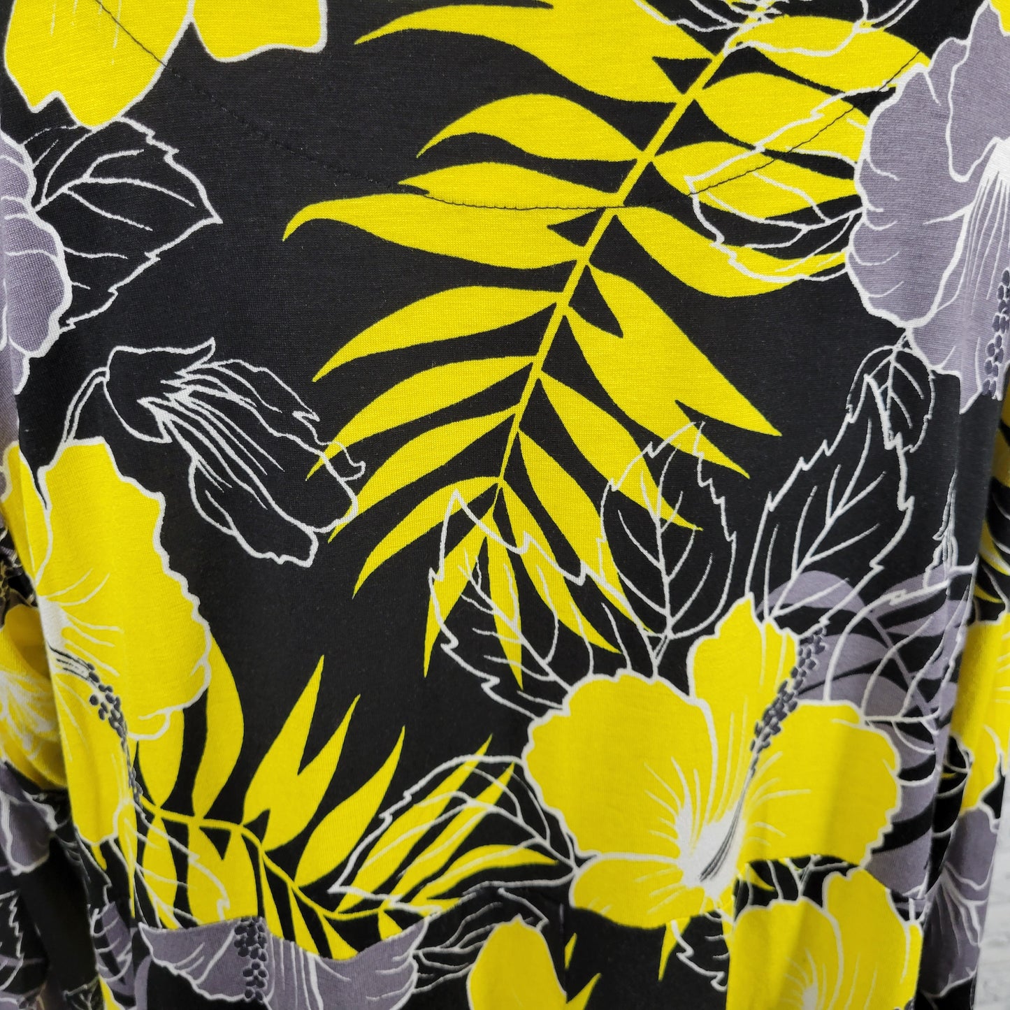 Ruby Rd PXL Petite Womens Yellow Black Floral Asymmetric 3/4 Sleeve Top FLO55E