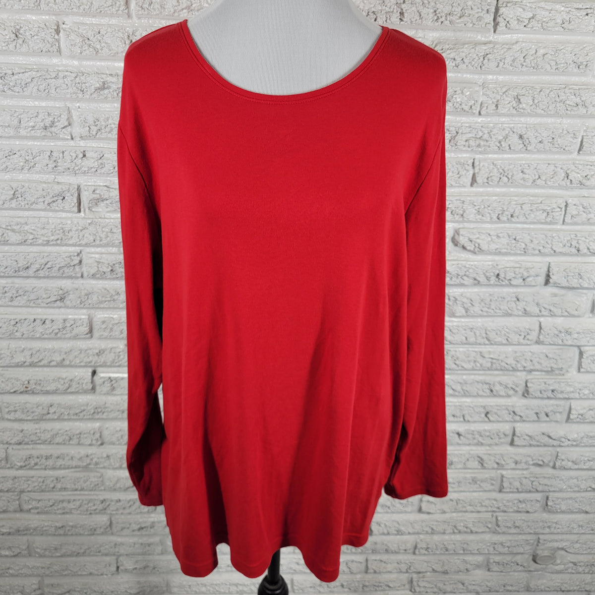 Croft & Barrow Womens Tee 2X Plus Red Long Sleeve Cotton Crew Neck Shirt RED9E