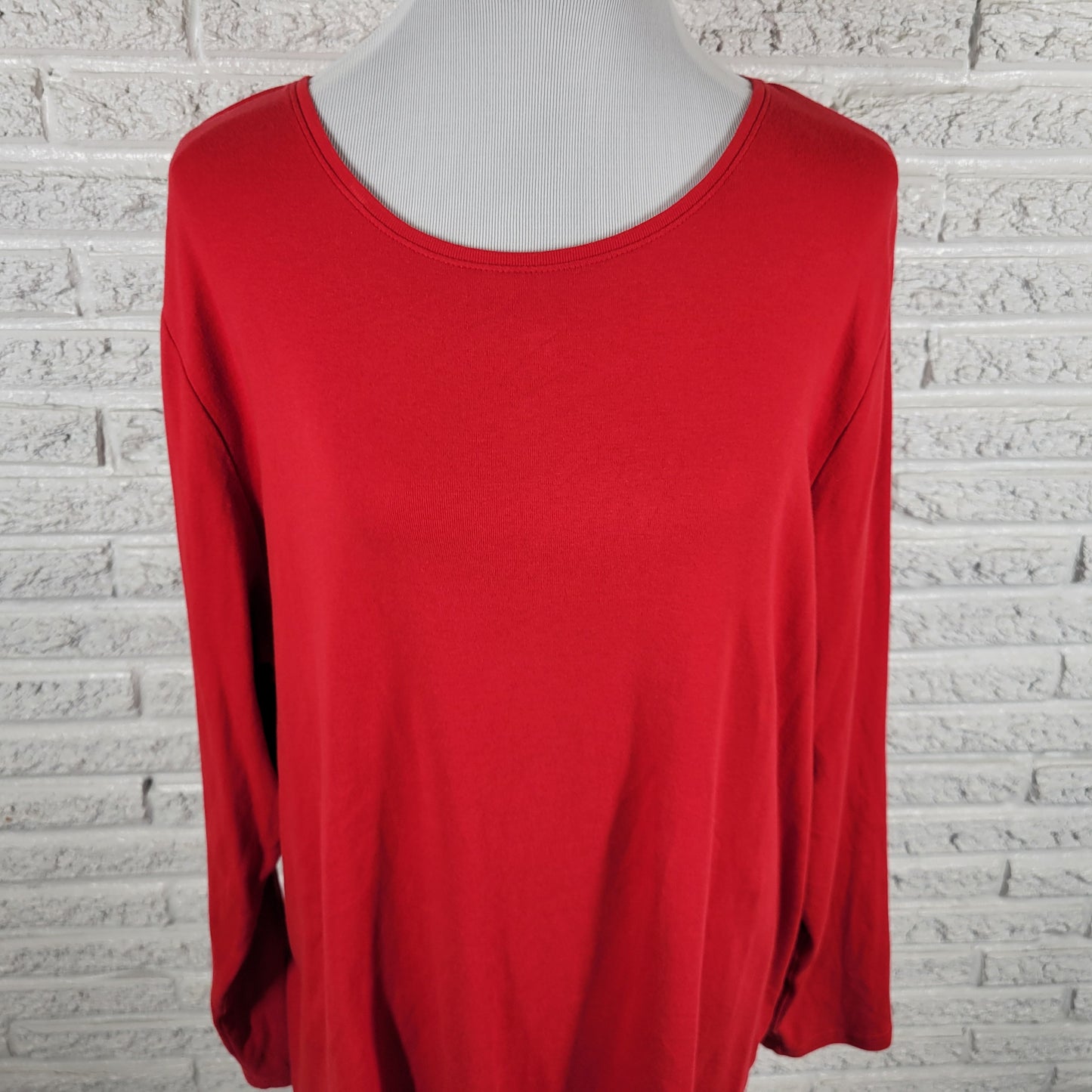Croft & Barrow Womens Tee 2X Plus Red Long Sleeve Cotton Crew Neck Shirt RED9E