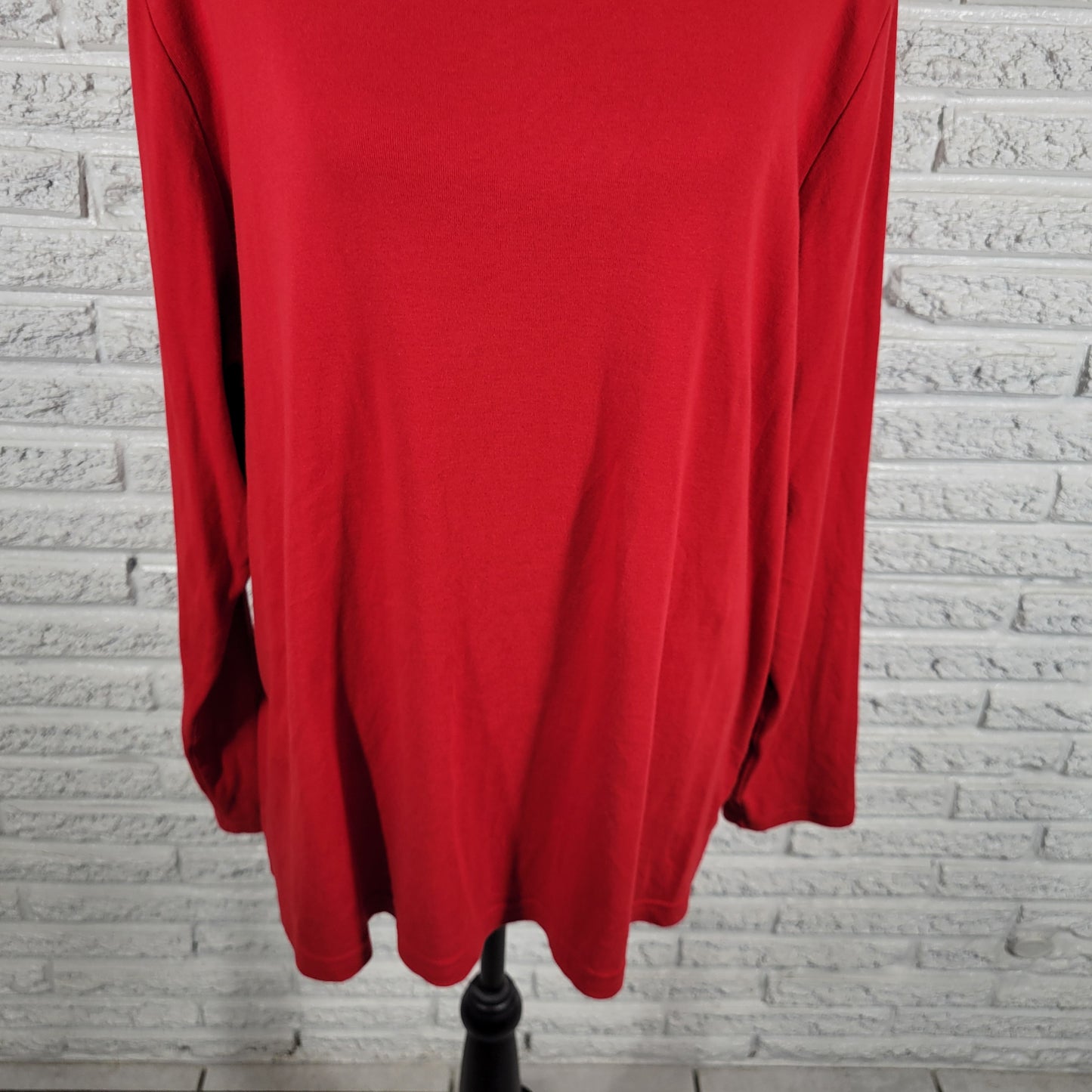 Croft & Barrow Womens Tee 2X Plus Red Long Sleeve Cotton Crew Neck Shirt RED9E