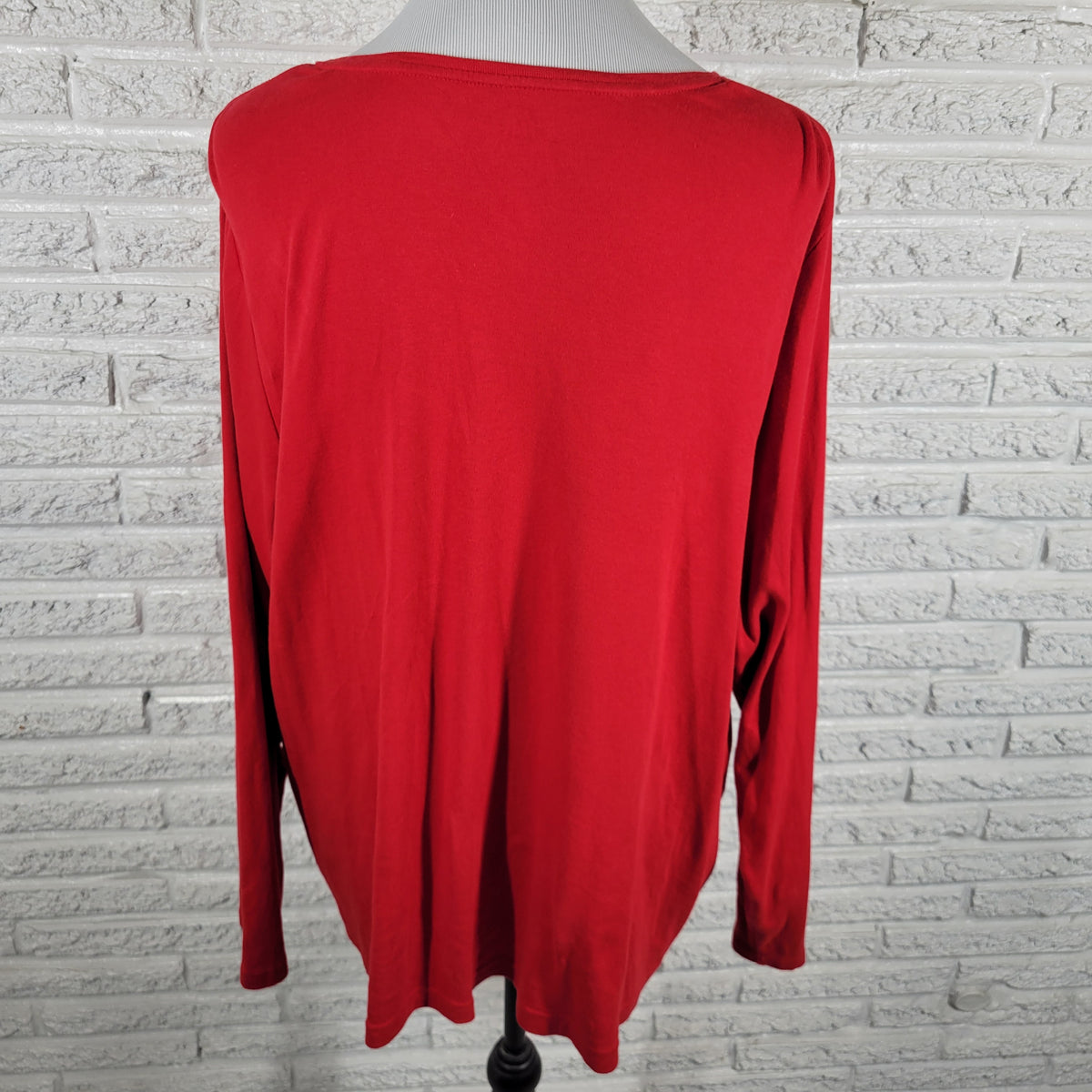 Croft & Barrow Womens Tee 2X Plus Red Long Sleeve Cotton Crew Neck Shirt RED9E