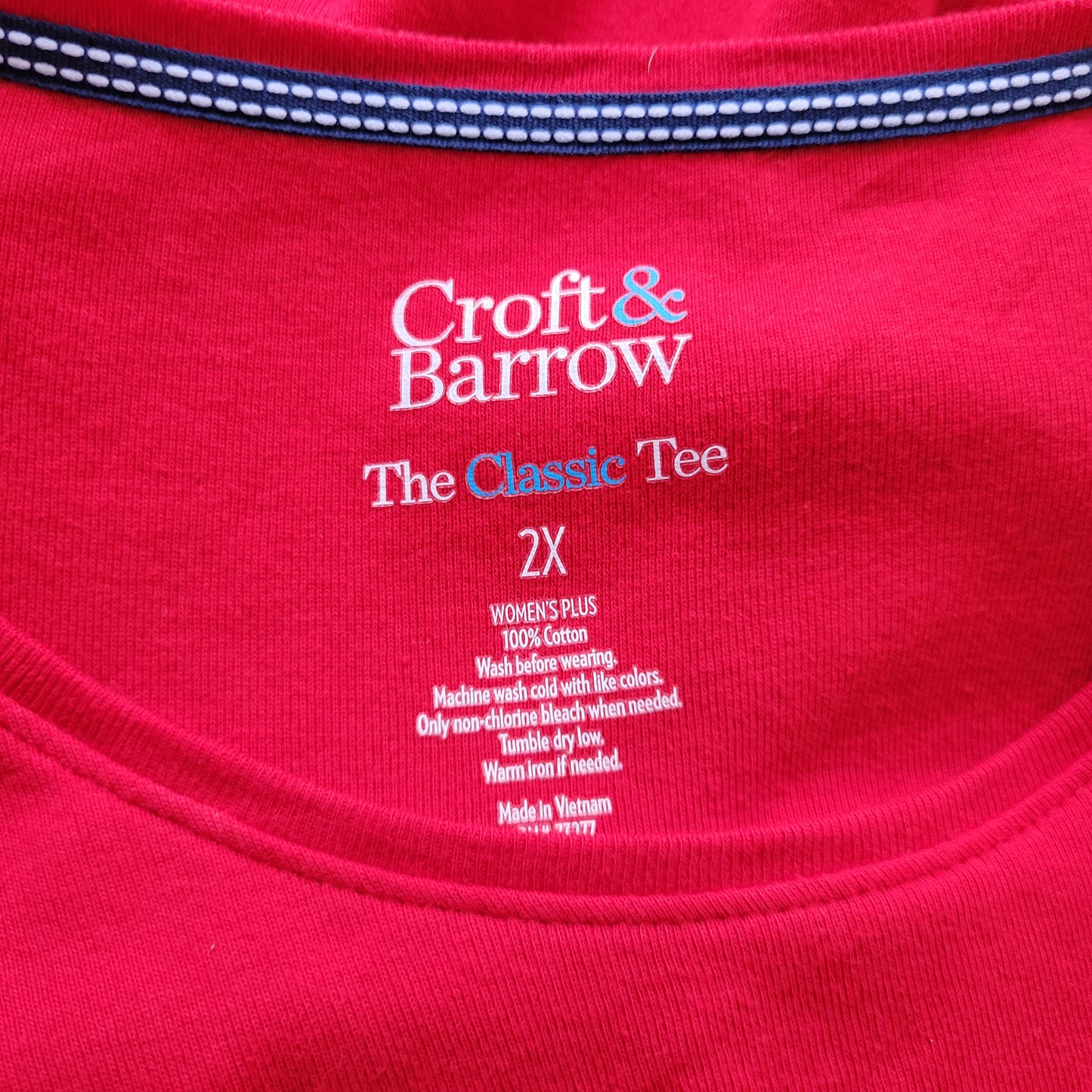 Croft & Barrow Womens Tee 2X Plus Red Long Sleeve Cotton Crew Neck Shirt RED9E