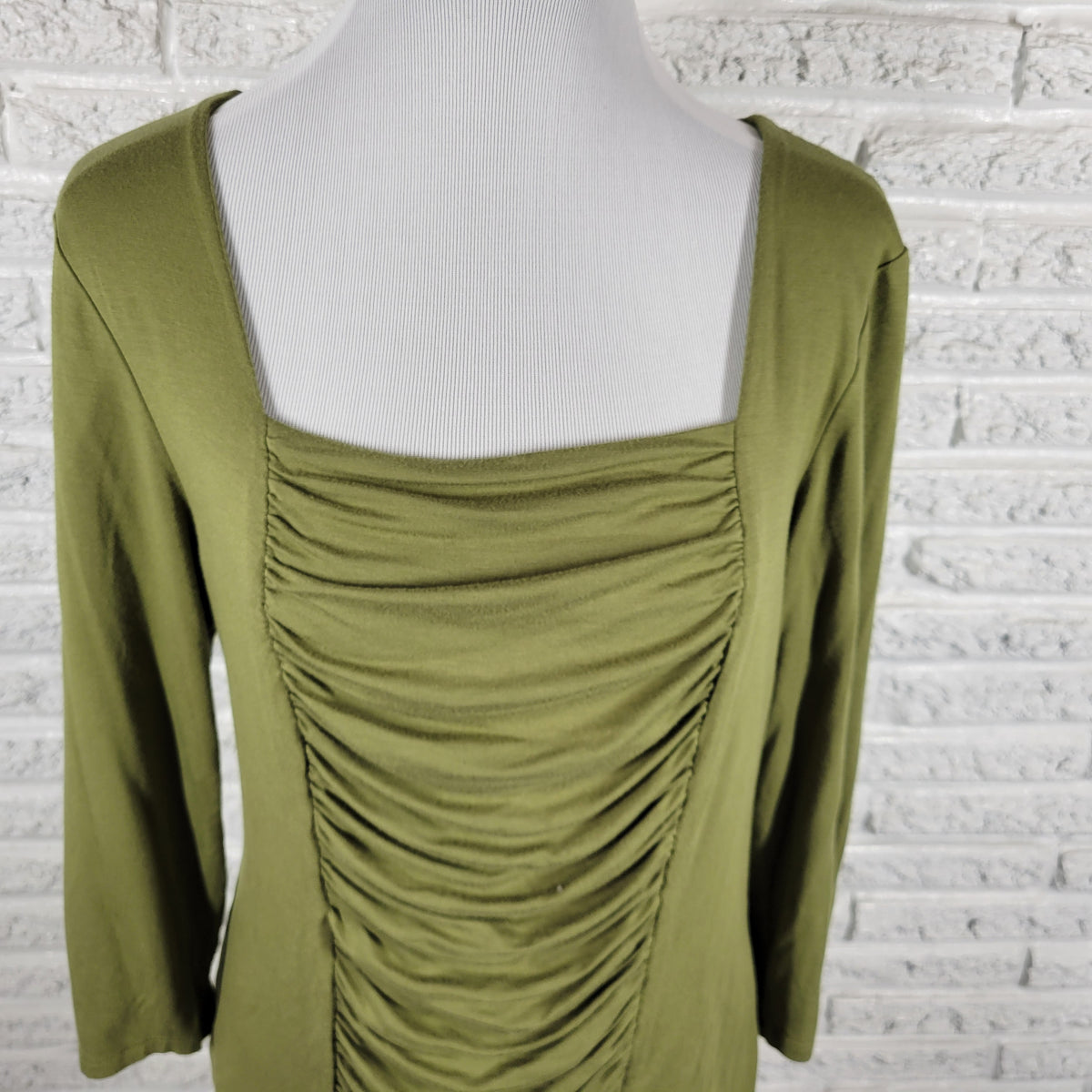 Grace Elements Womens Top XL Green Blouse Ruched Square Neck 3/4 Sleeve GRE36XE
