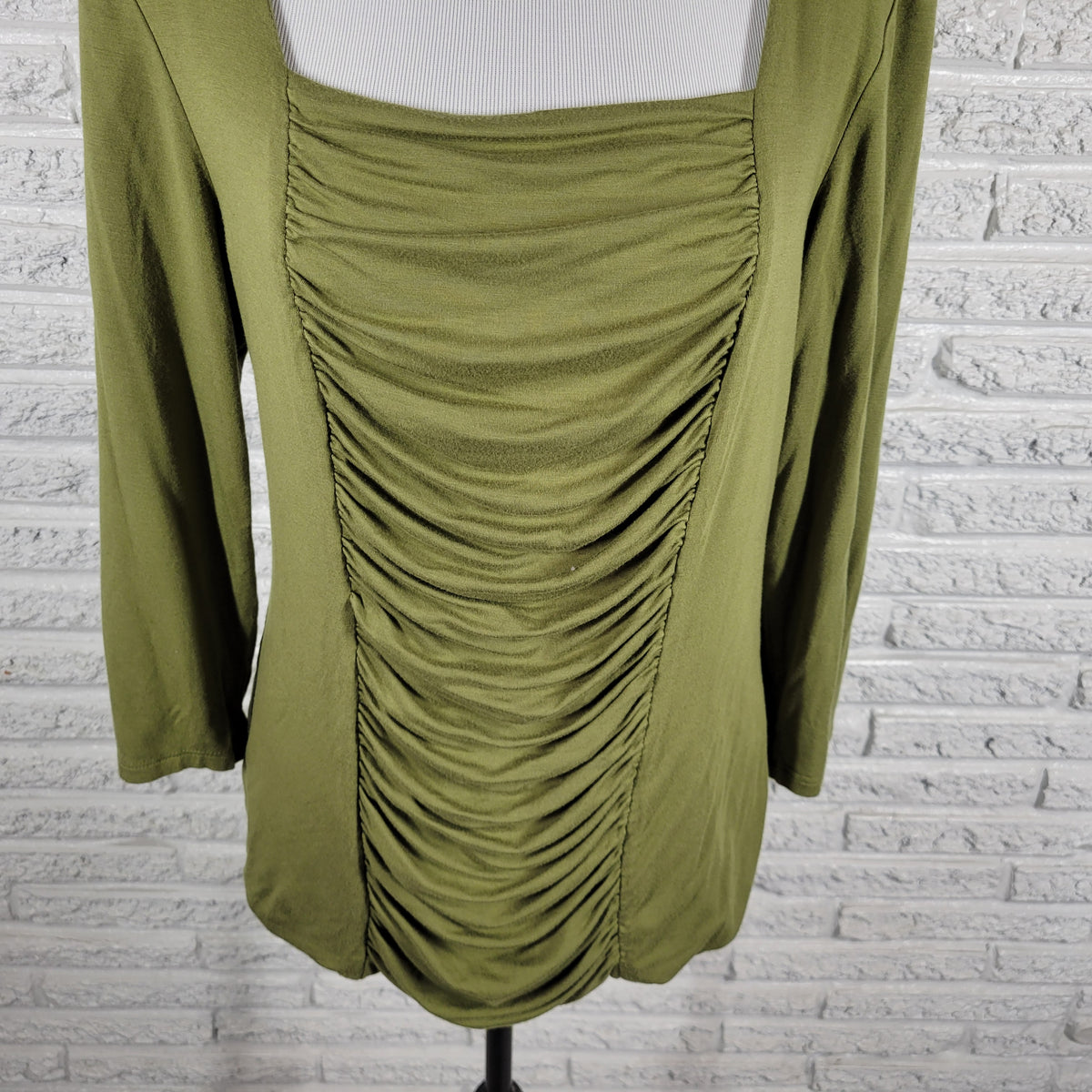 Grace Elements Womens Top XL Green Blouse Ruched Square Neck 3/4 Sleeve GRE36XE