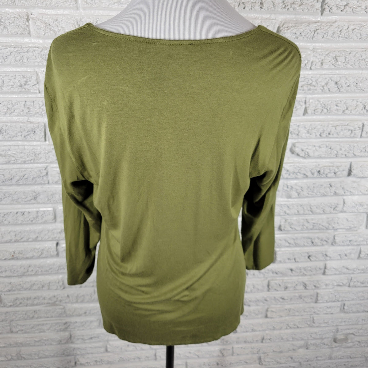 Grace Elements Womens Top XL Green Blouse Ruched Square Neck 3/4 Sleeve GRE36XE