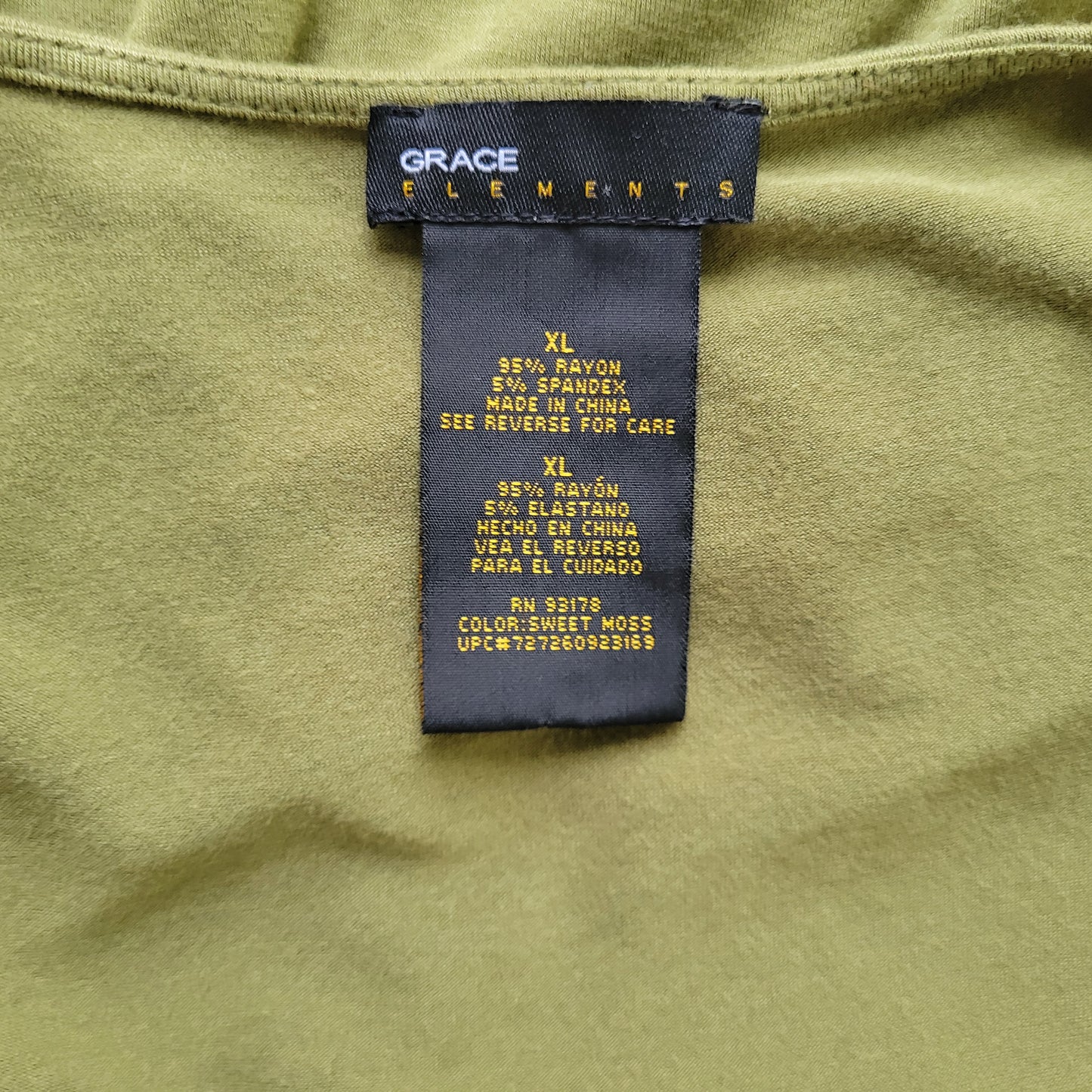 Grace Elements Womens Top XL Green Blouse Ruched Square Neck 3/4 Sleeve GRE36XE