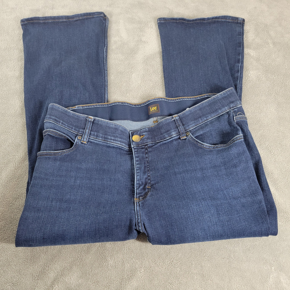 Lee Boot Cut Jeans 20W Dark Wash Denim Elastic Waist Stretch 27" Inseam SL10E