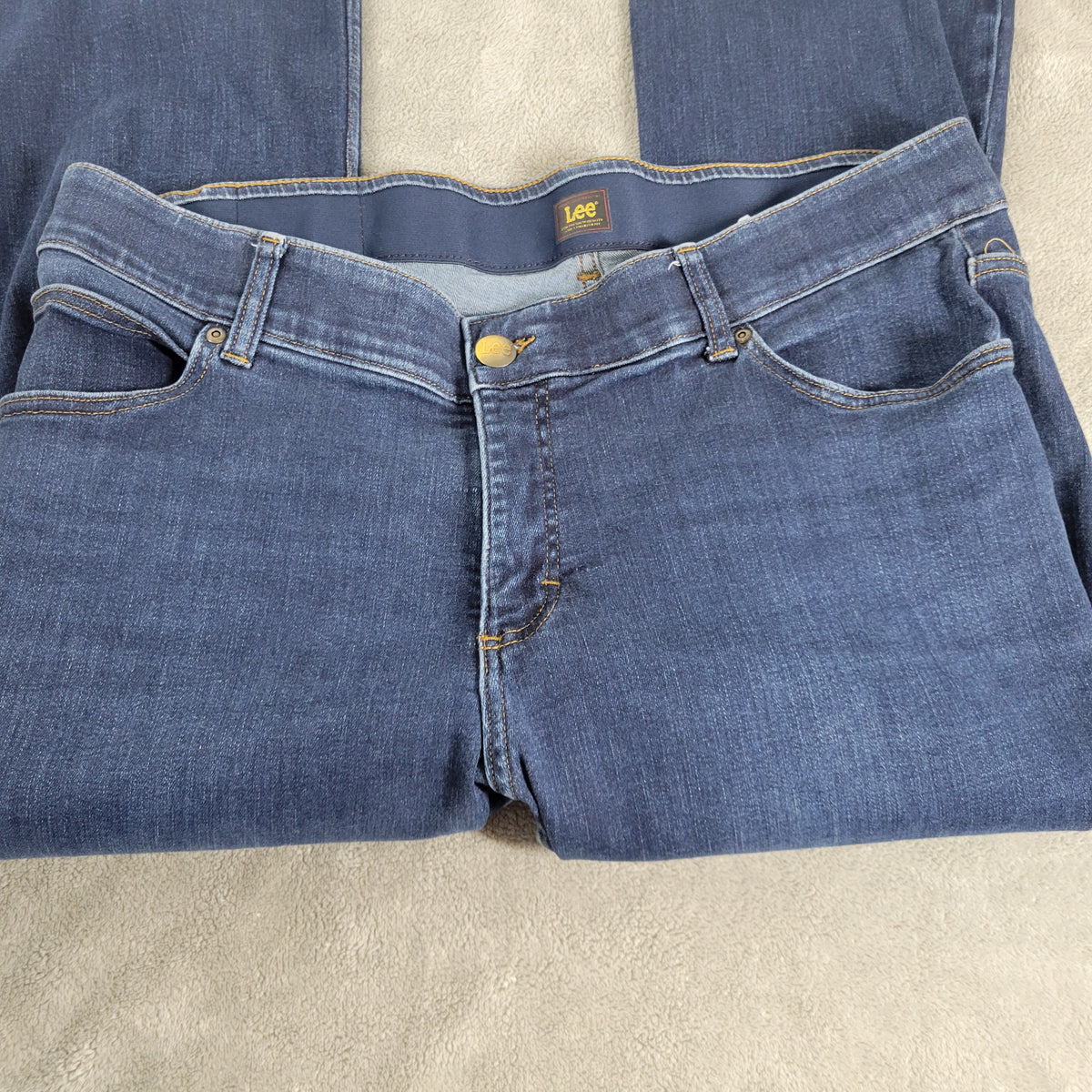 Lee Boot Cut Jeans 20W Dark Wash Denim Elastic Waist Stretch 27" Inseam SL10E