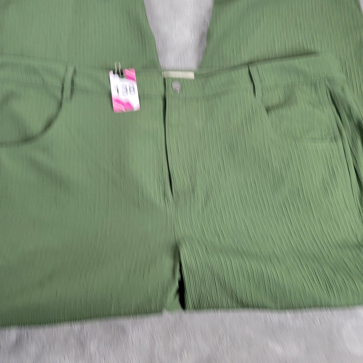 LOGO Lori Goldstein Pants 18W Green Crinkle Crepe Straight Leg Dress GRE46E