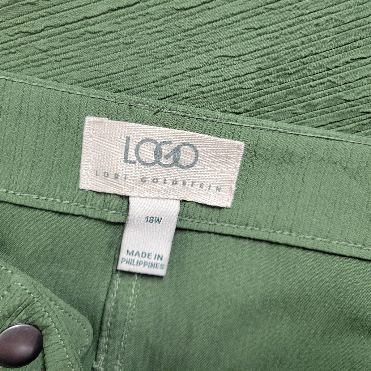 LOGO Lori Goldstein Pants 18W Green Crinkle Crepe Straight Leg Dress GRE46E