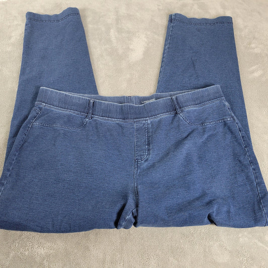 Lands End Womens Pull On Jeans 2X Plus Dark Wash Denim Elastic Waist SL135E
