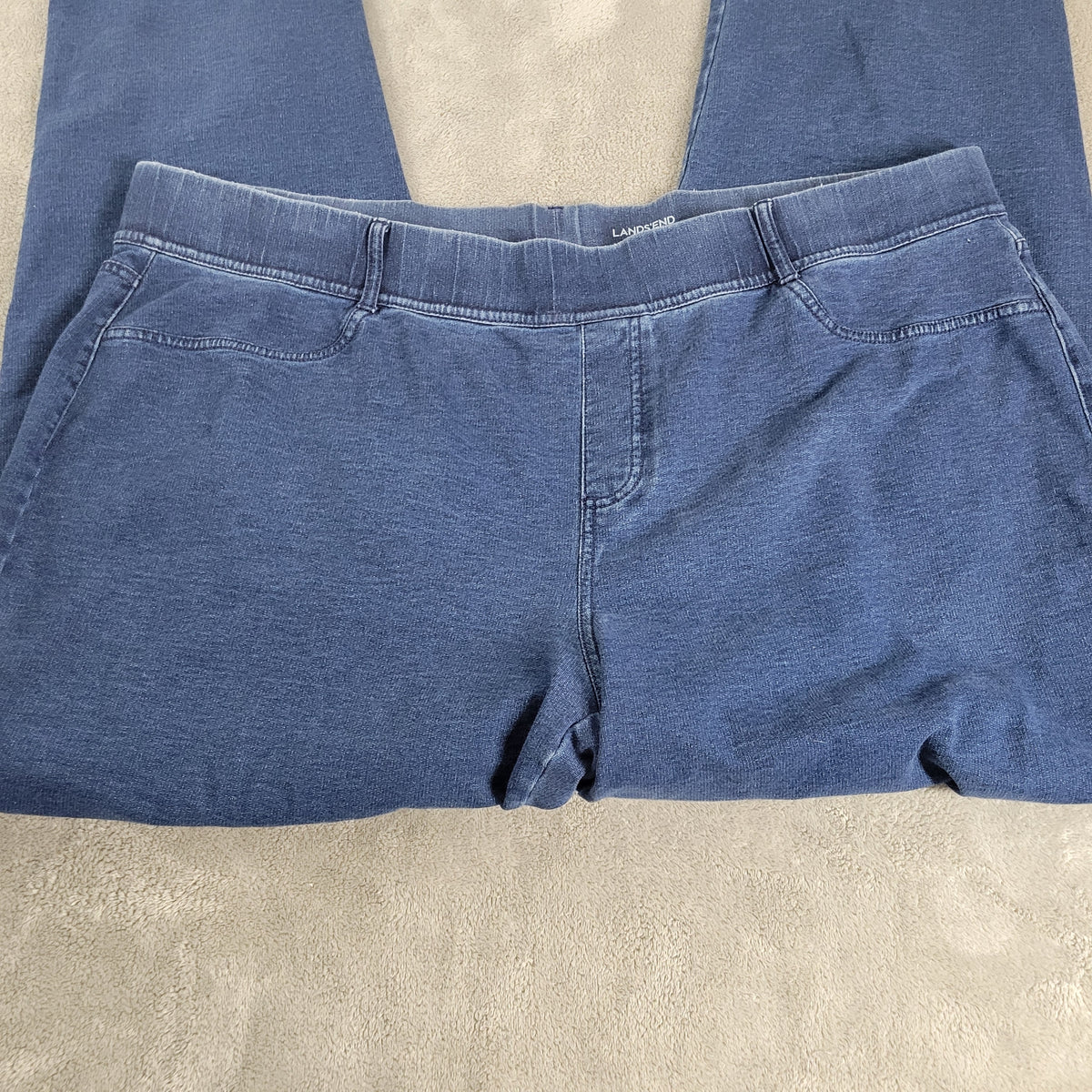 Lands End Womens Pull On Jeans 2X Plus Dark Wash Denim Elastic Waist SL135E