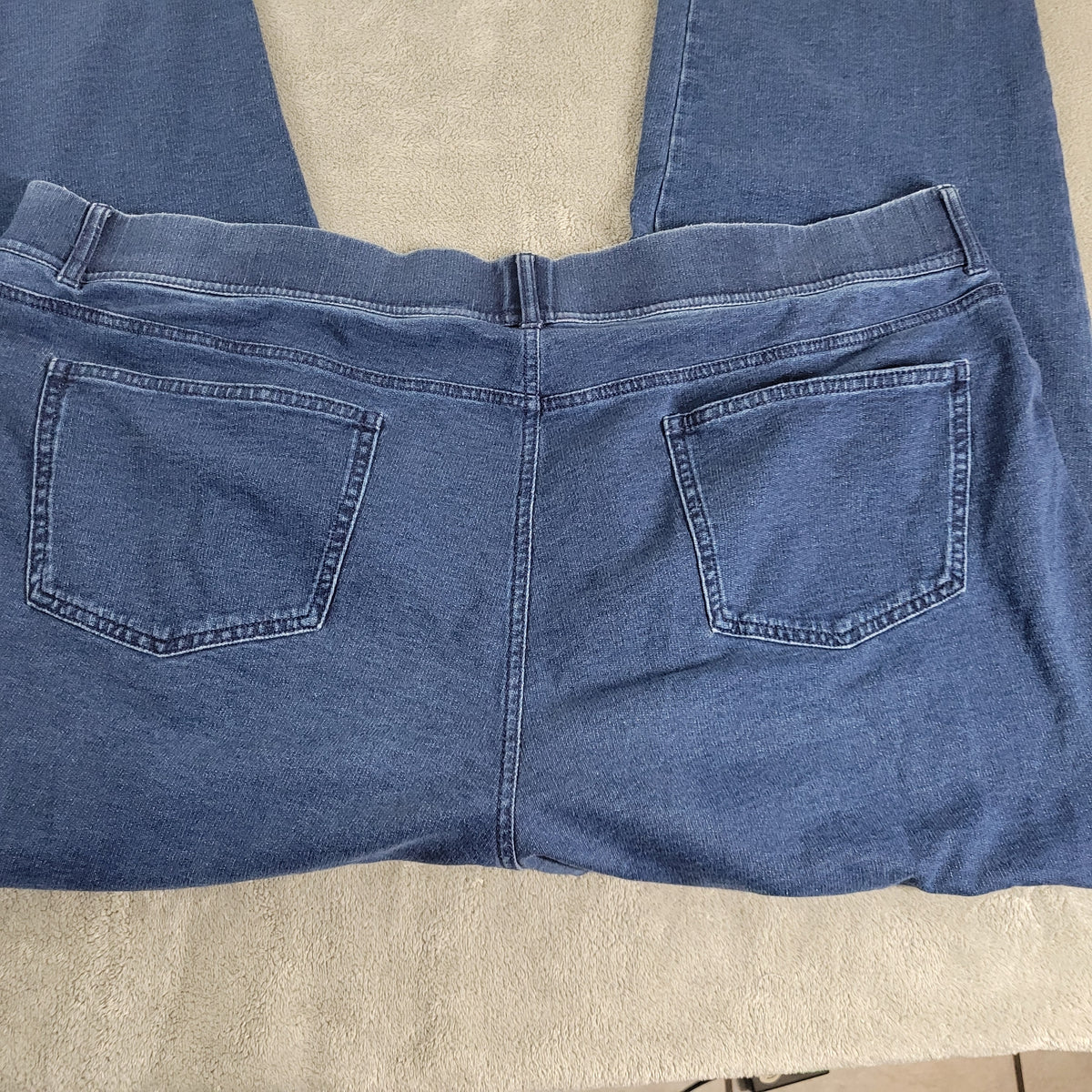 Lands End Womens Pull On Jeans 2X Plus Dark Wash Denim Elastic Waist SL135E