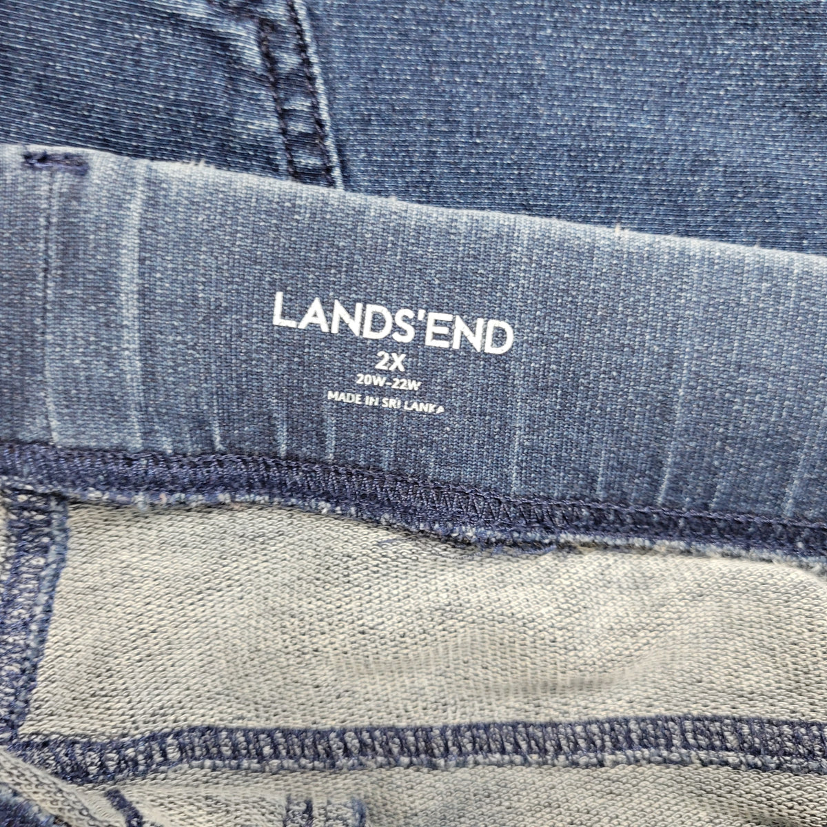 Lands End Womens Pull On Jeans 2X Plus Dark Wash Denim Elastic Waist SL135E