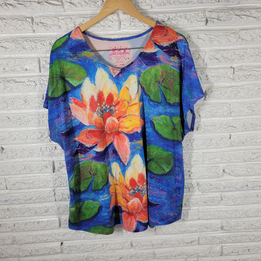 Leoma Lovegrove Womens XXL Water Lily Floral Graphic Top V-Neck FLO138E