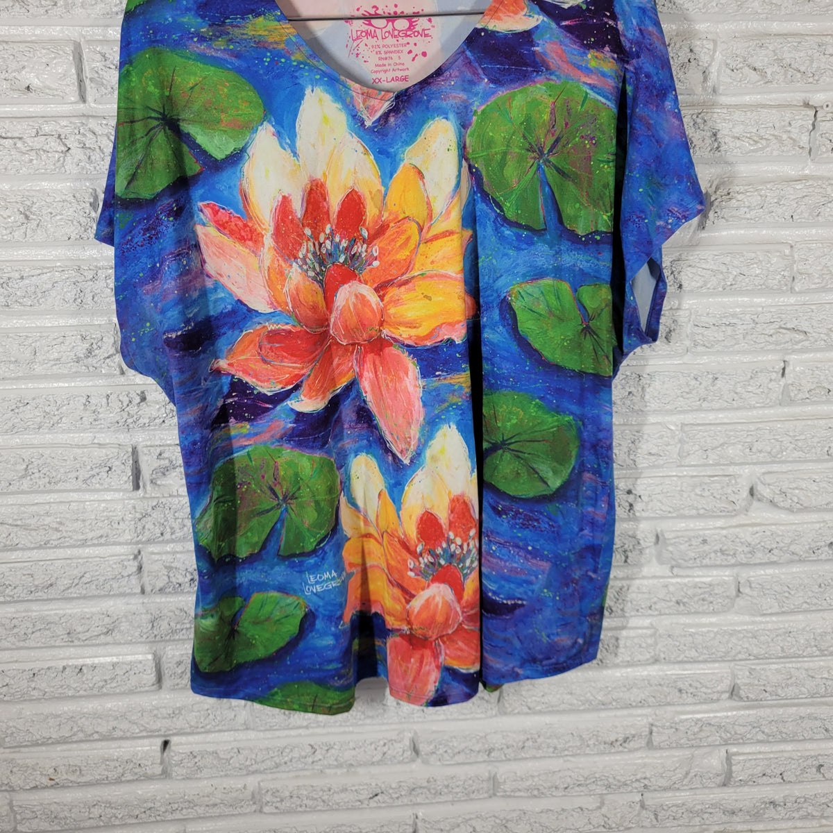 Leoma Lovegrove Womens XXL Water Lily Floral Graphic Top V-Neck FLO138E