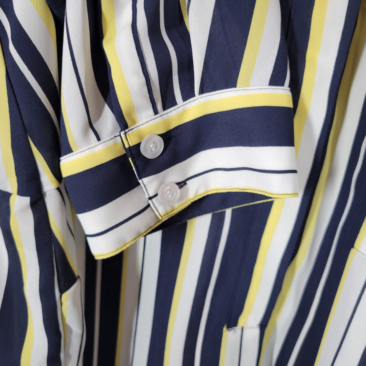 CJ Banks Womens 3X Top Yellow Blue Striped 1/4 Button Long Sleeve STR40E