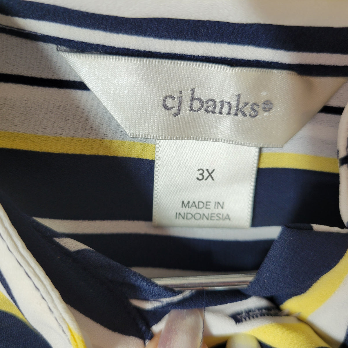 CJ Banks Womens 3X Top Yellow Blue Striped 1/4 Button Long Sleeve STR40E