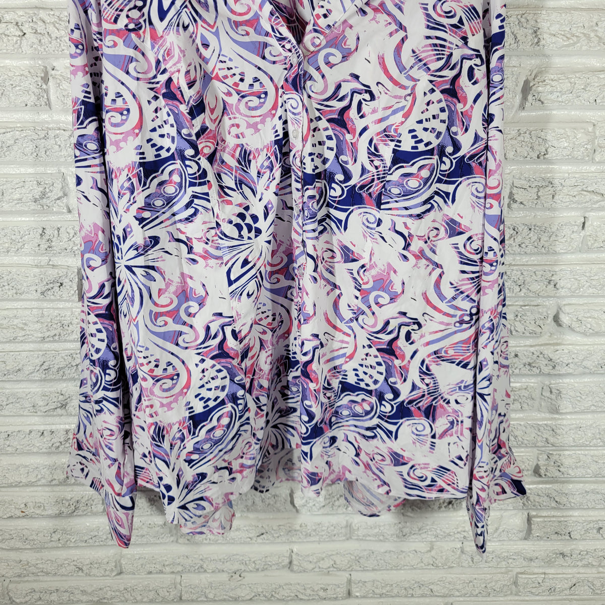 Ashley Stewart Women 24 Plus Top Shirt Button Up Long Sleeve Geometric GEO80E