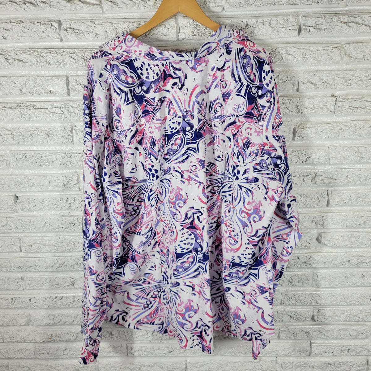 Ashley Stewart Women 24 Plus Top Shirt Button Up Long Sleeve Geometric GEO80E