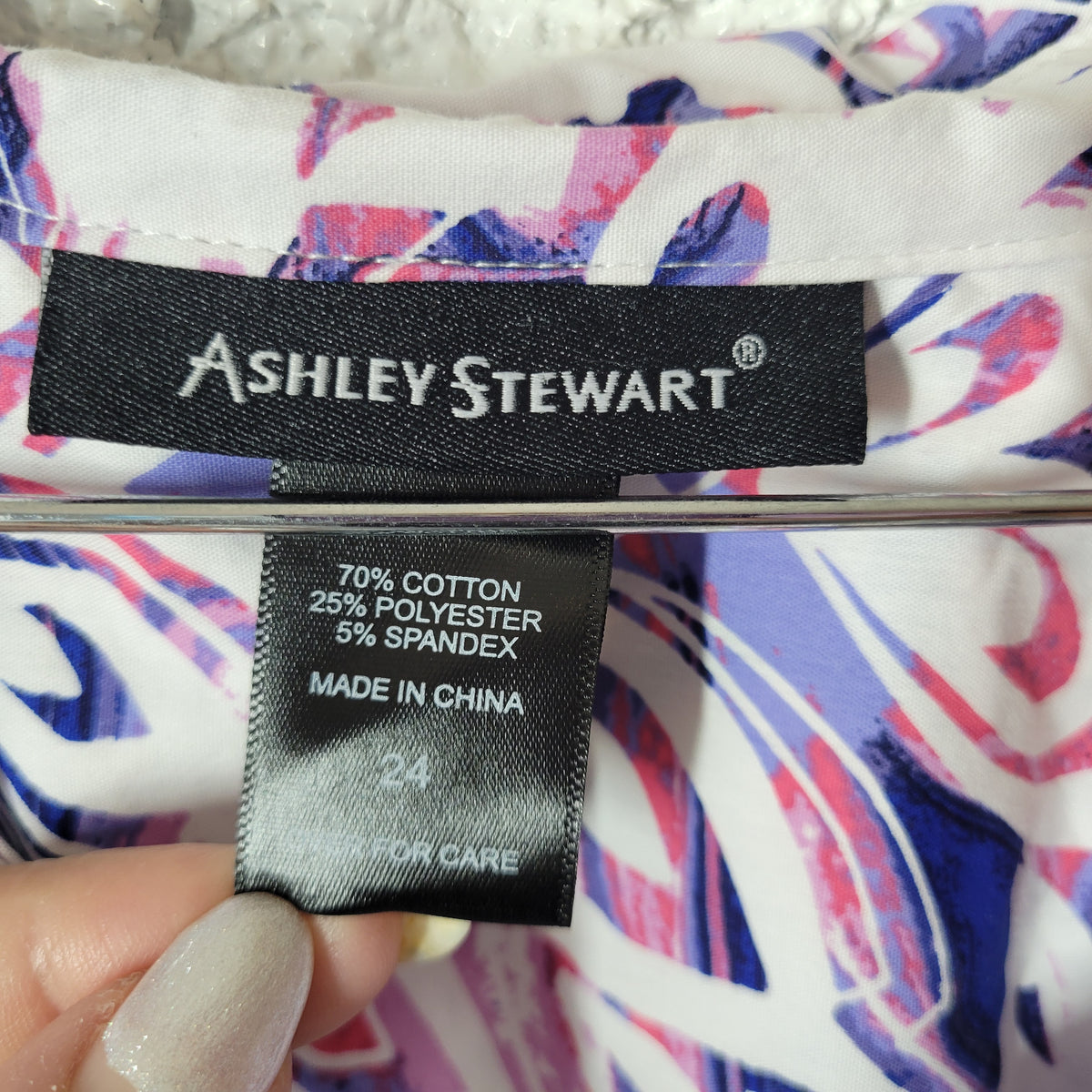 Ashley Stewart Women 24 Plus Top Shirt Button Up Long Sleeve Geometric GEO80E