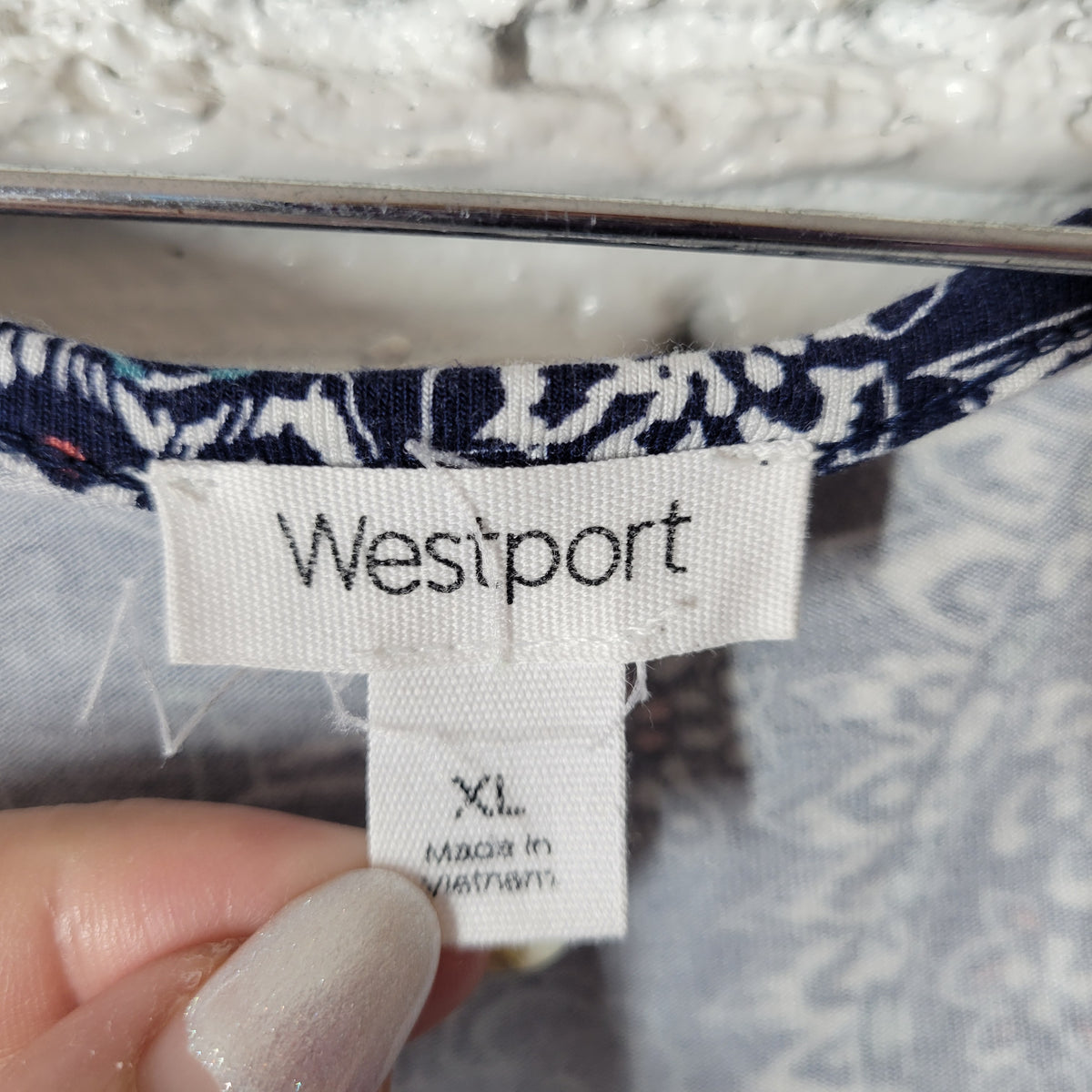 Westport Tee XL Blue Paisley Cold Shoulder Short Sleeve Top Stretch PAI18E