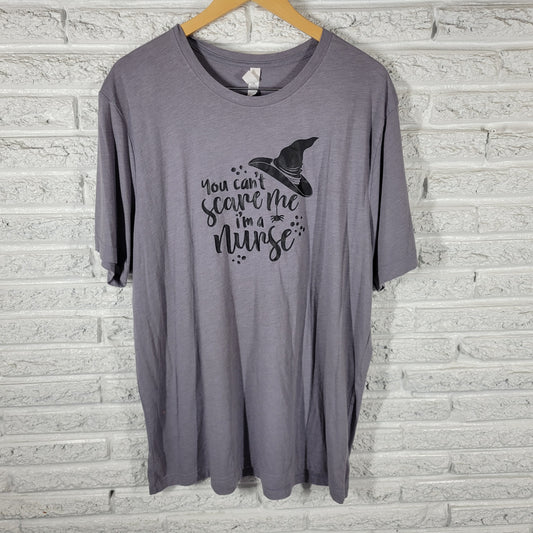 Bella Canvas Mens 2XL Gray Shirt You Can't Scare Me I'm A Nurse Witch Hat NOV77E