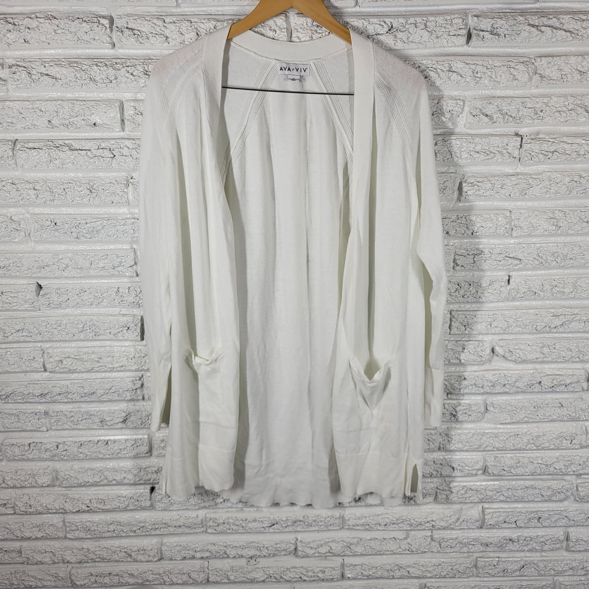 Ava & Viv White Open Cardigan Sweater Women's Plus 1X Knit Long Sleeve WHI9E
