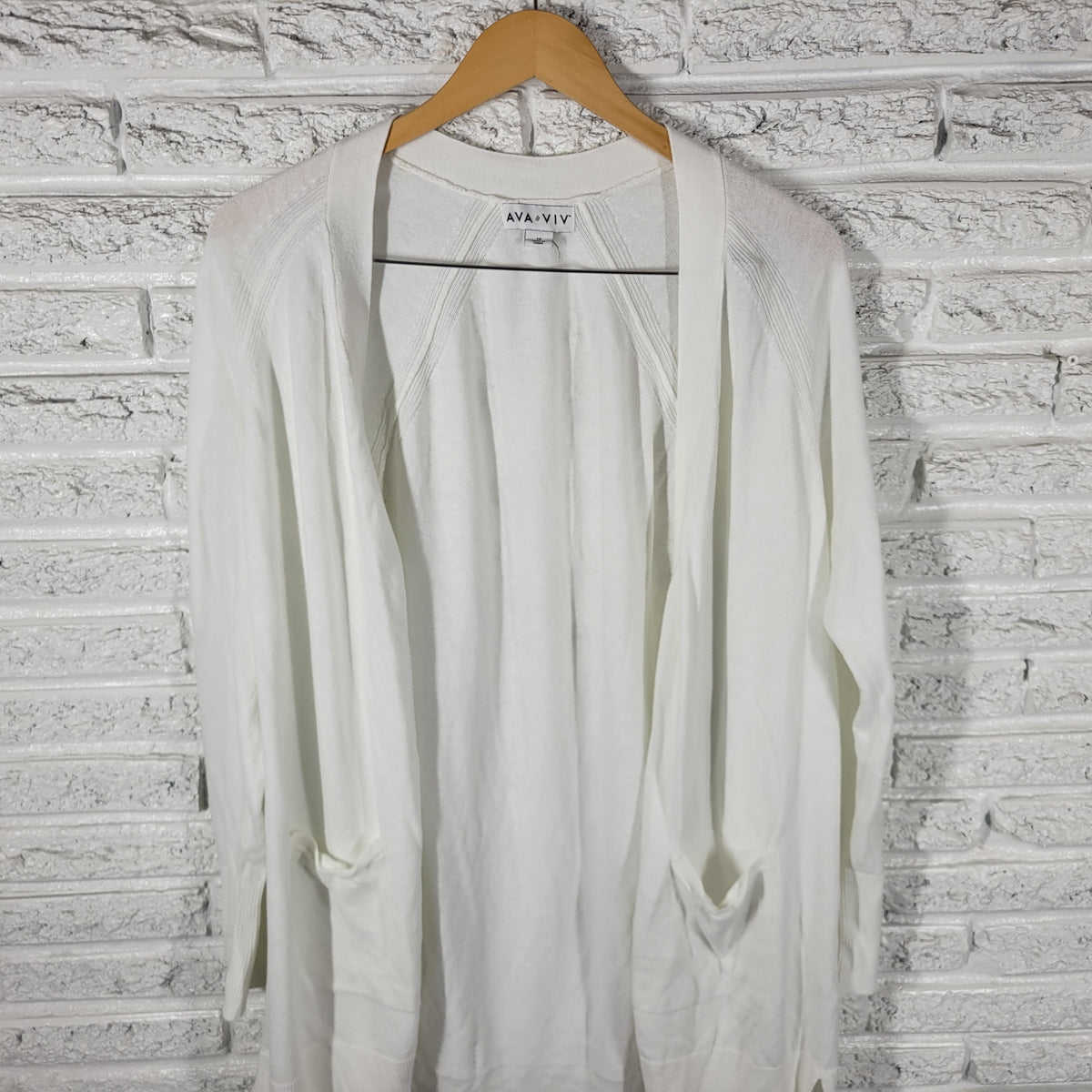 Ava & Viv White Open Cardigan Sweater Women's Plus 1X Knit Long Sleeve WHI9E