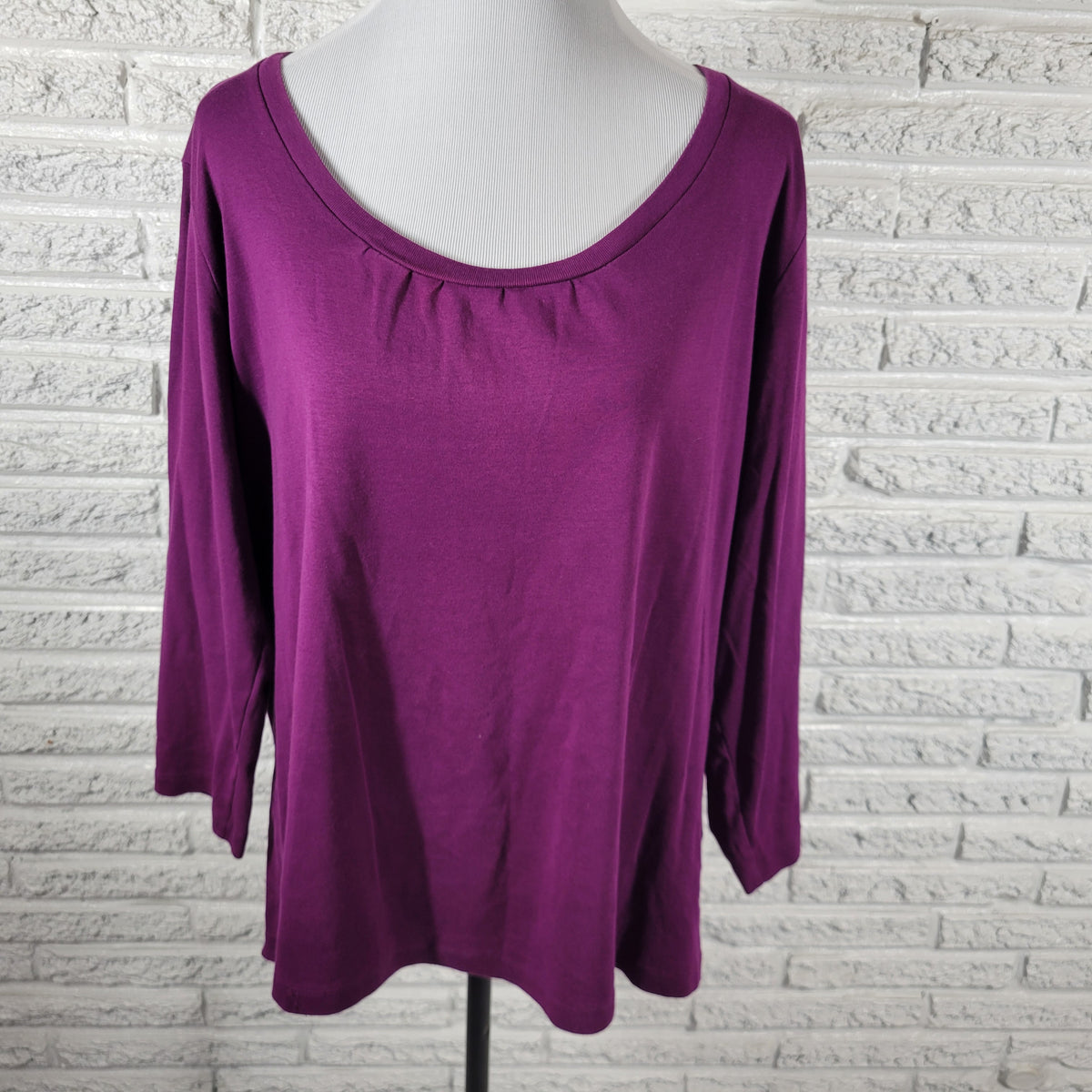 Jones New York Sport Tee 2X Purple 100% Cotton 3/4 Sleeve Top Plus Size PUR3E