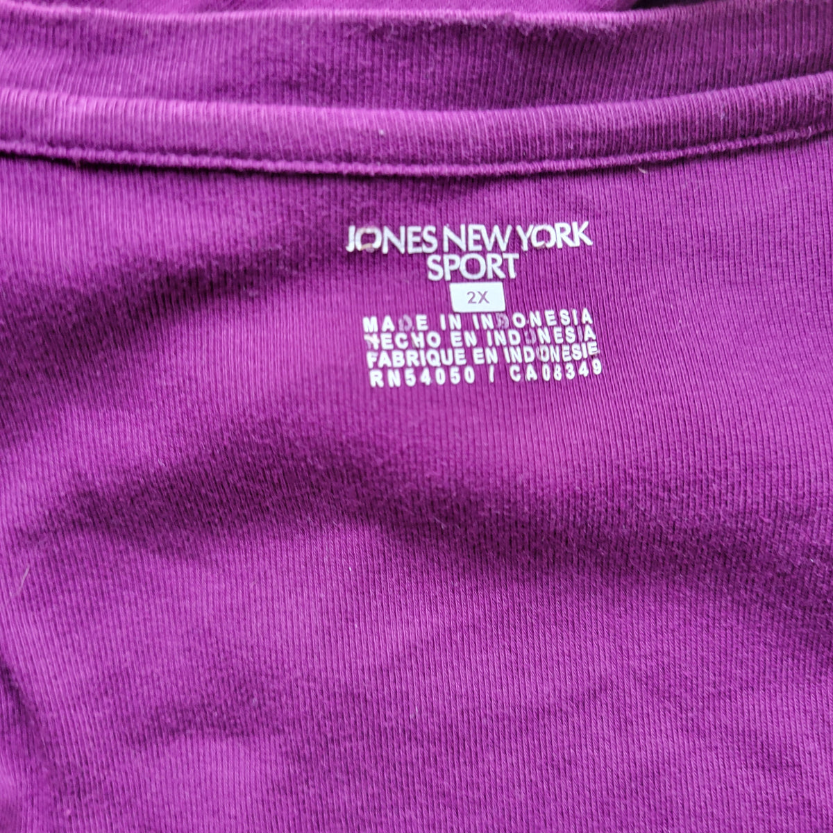 Jones New York Sport Tee 2X Purple 100% Cotton 3/4 Sleeve Top Plus Size PUR3E