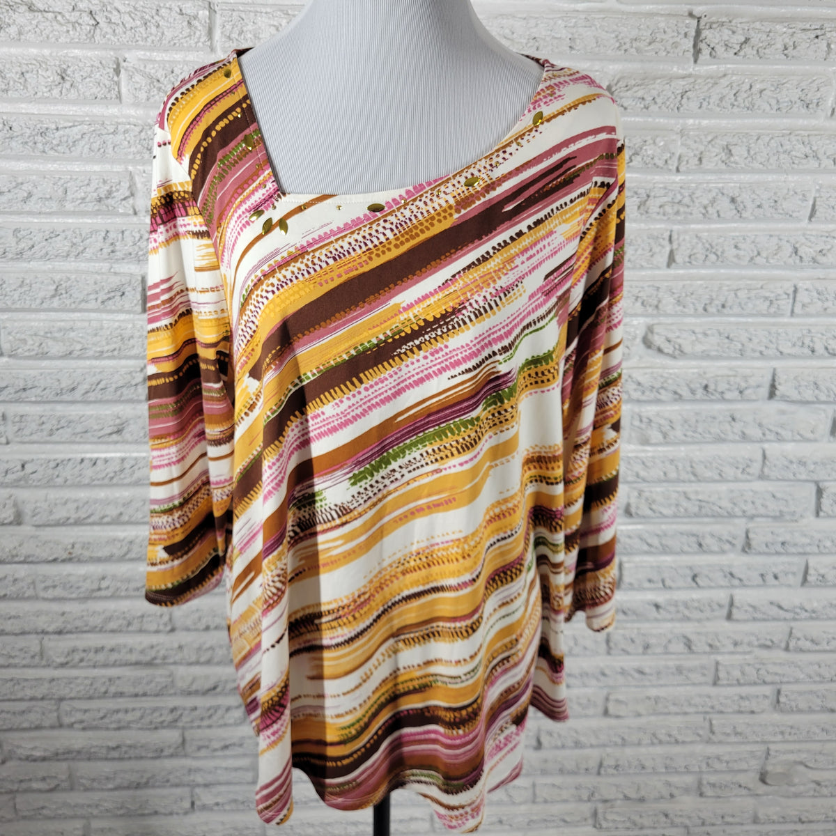 Hearts of Palm Tunic Top Women's XL Multicolor Studded Square Neck WAT102E