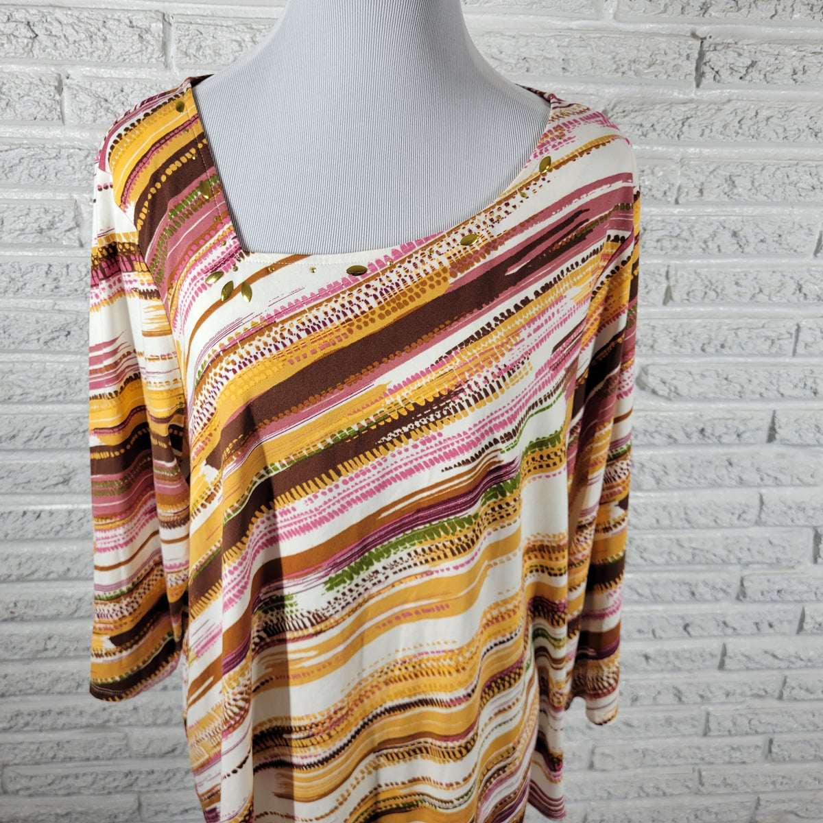 Hearts of Palm Tunic Top Women's XL Multicolor Studded Square Neck WAT102E
