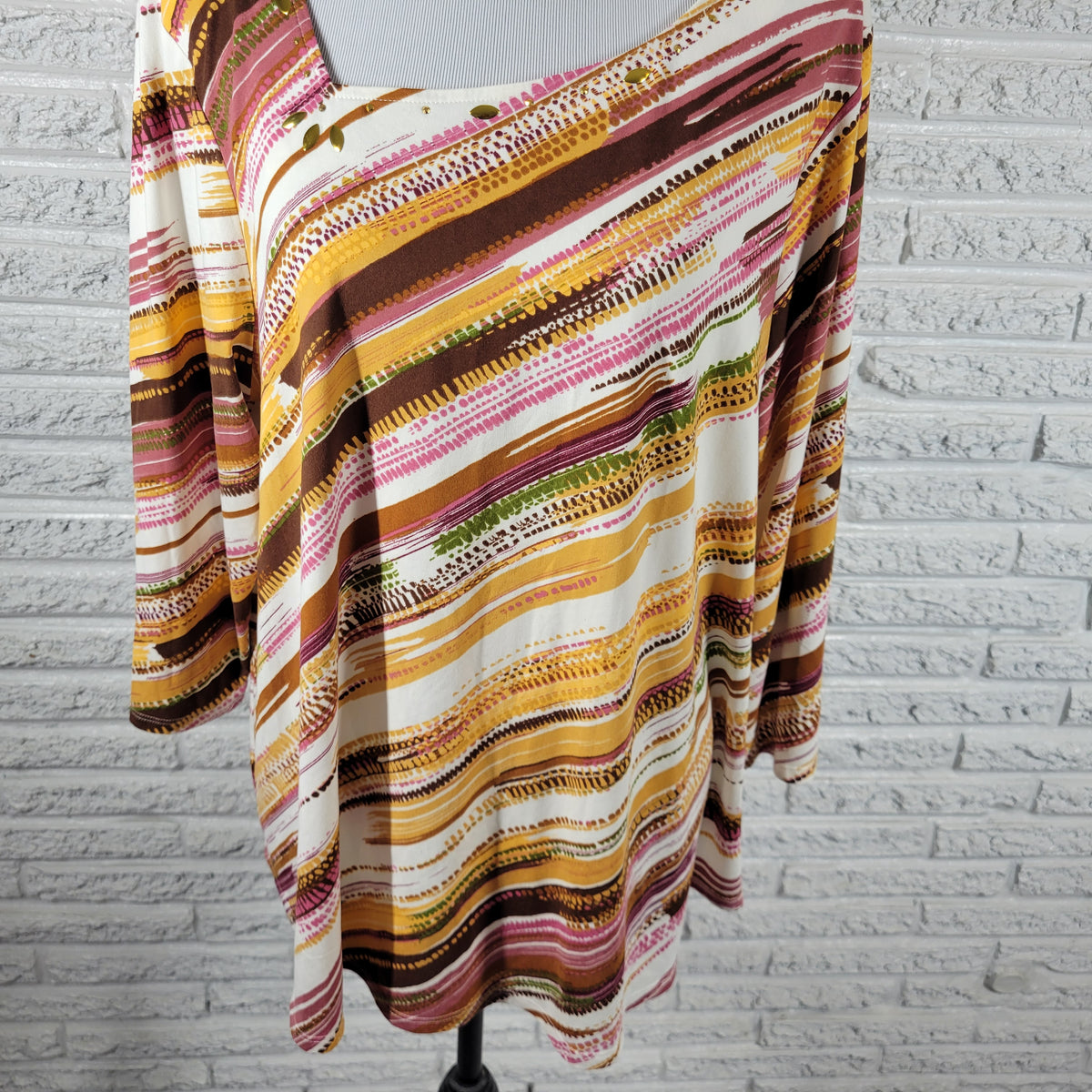 Hearts of Palm Tunic Top Women's XL Multicolor Studded Square Neck WAT102E