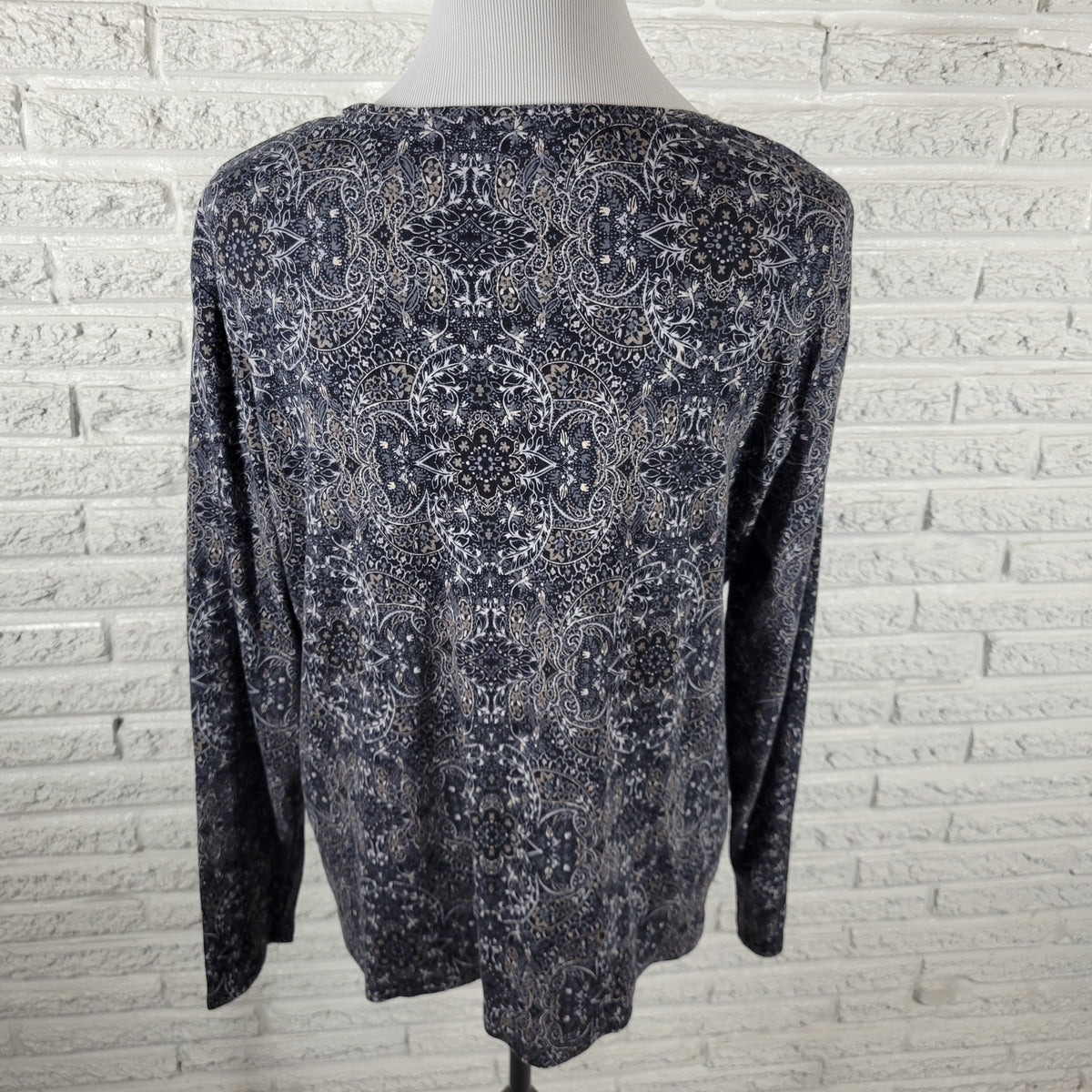 Croft & Barrow Blue Gray Paisley T-Shirt Women XL 100% Cotton Long Sleeve PAI24E