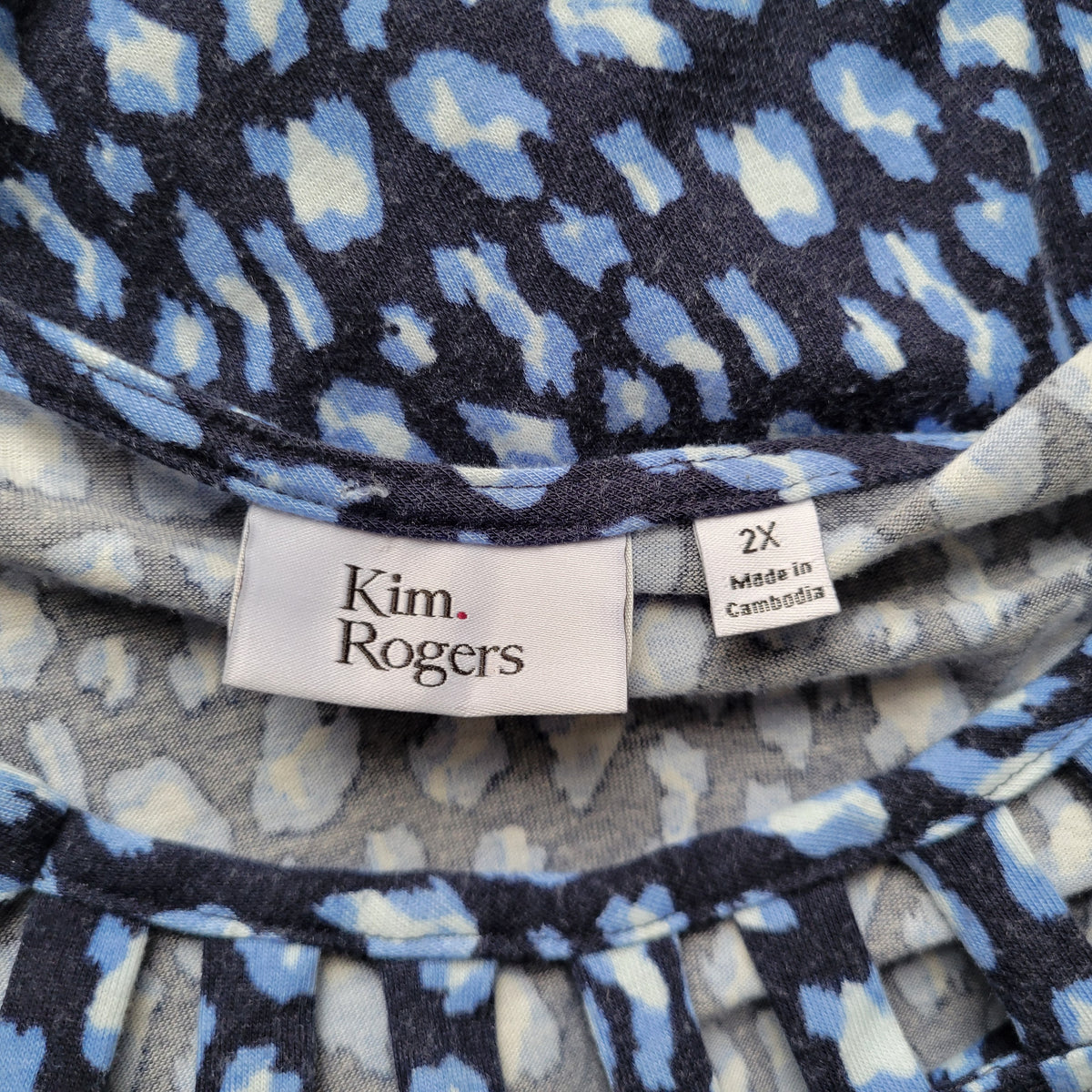 Kim Rogers Blue Watercolor Tunic Blouse Women Plus 2X Lattice Neck WAT45E