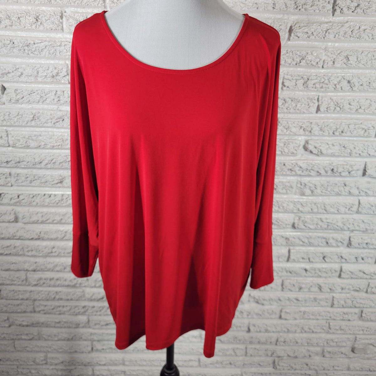 Calvin Klein Red Pullover Blouse Women's Plus Size 2X Long Sleeve Stretch RED9E