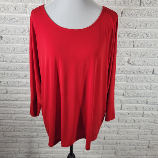 Calvin Klein Red Pullover Blouse Women's Plus Size 2X Long Sleeve Stretch RED9E