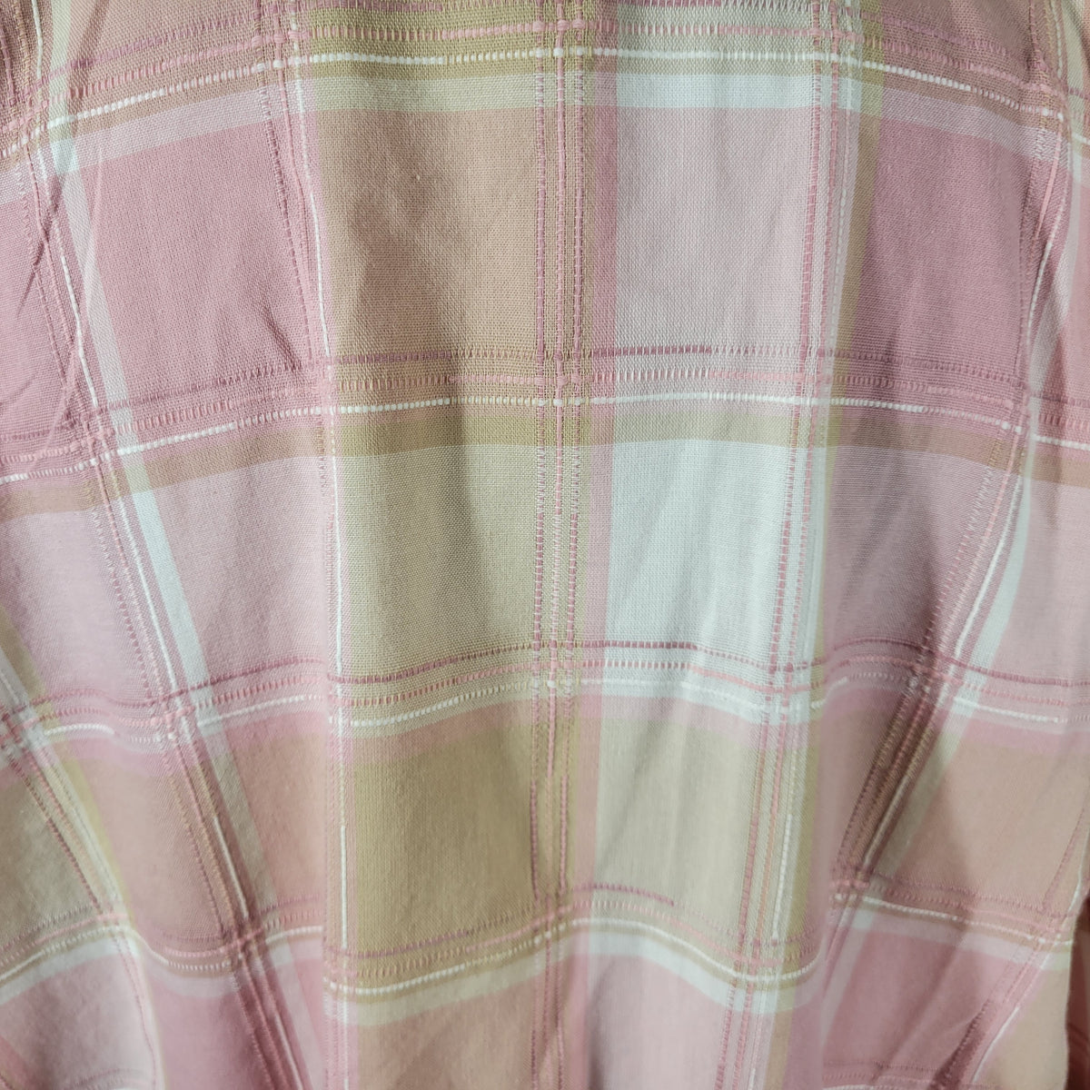 Alfred Dunner Blouse Women 20 Pink Tan Plaid Embroidered Roll Tab Sleeve PLA29E