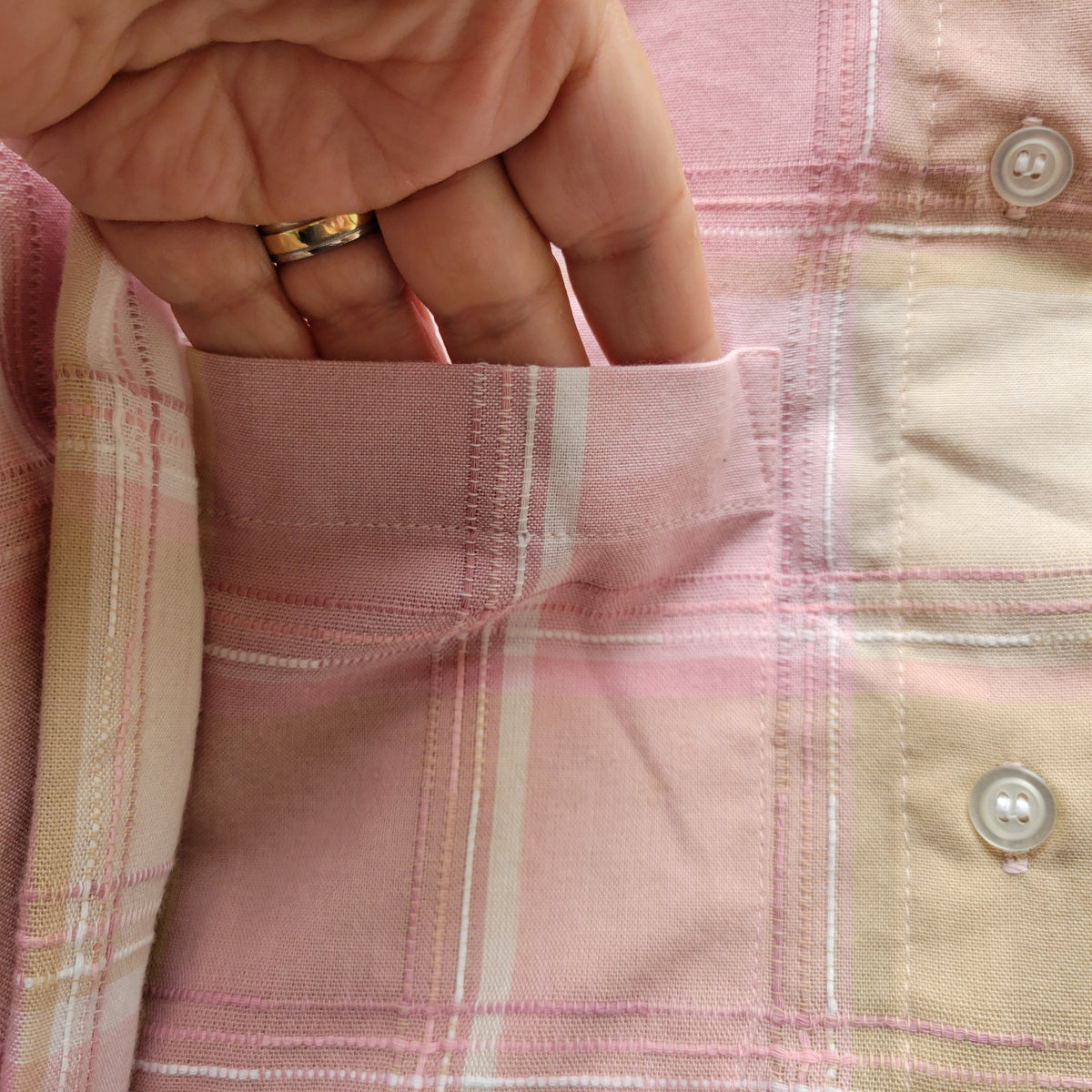 Alfred Dunner Blouse Women 20 Pink Tan Plaid Embroidered Roll Tab Sleeve PLA29E