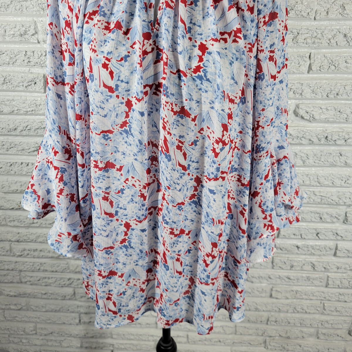 Chaps Boho Blue Red Floral Tunic Blouse Women Plus 3X Bell Sleeve FLO273E
