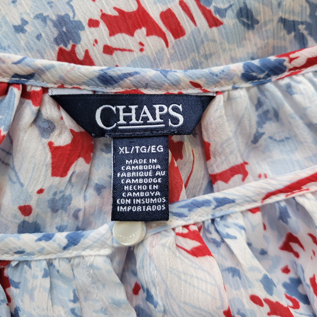 Chaps Boho Blue Red Floral Tunic Blouse Women Plus 3X Bell Sleeve FLO273E