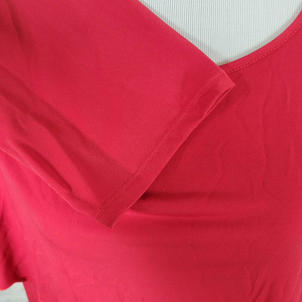 Chicos Red Tiered Asymmetric Tunic Blouse Women XL 3/4 Sleeve Stretch RED10E
