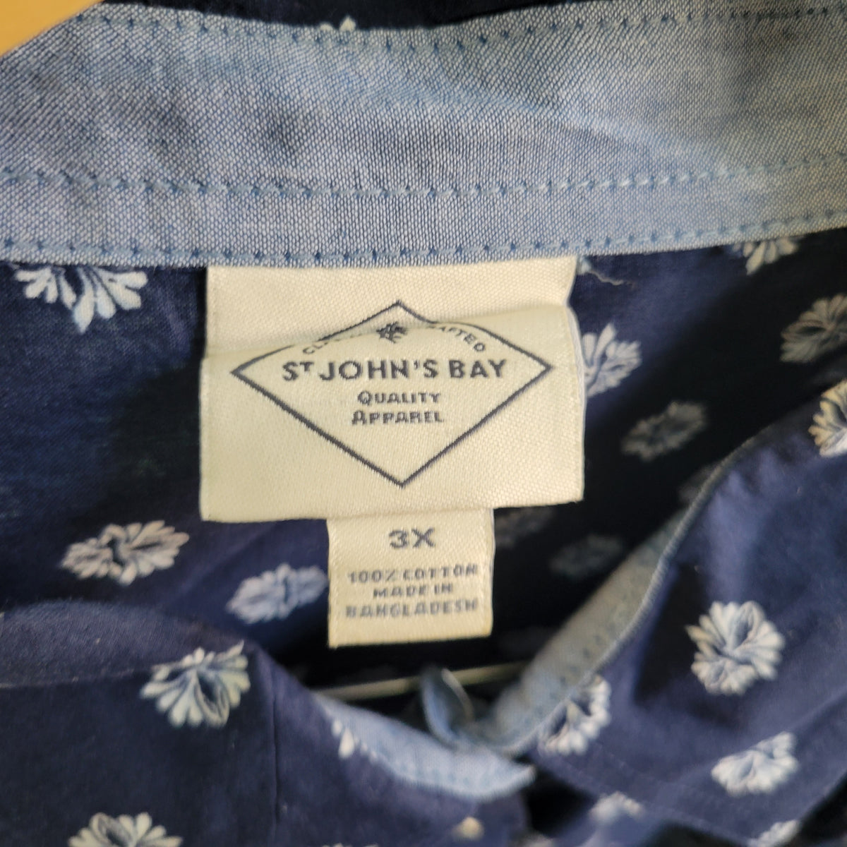 St. John's Bay Blue White Floral Shirt Women 3X Plus 100% Cotton FLO261E