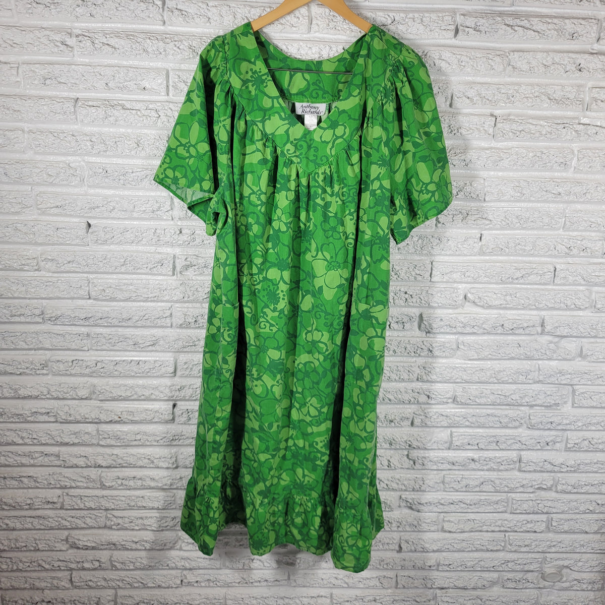 Anthony Richards Green Floral Muumuu Kaftan Dress Women 3X Plus Cotton FLO215E
